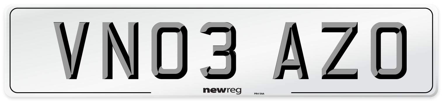 VN03 AZO Number Plate from New Reg
